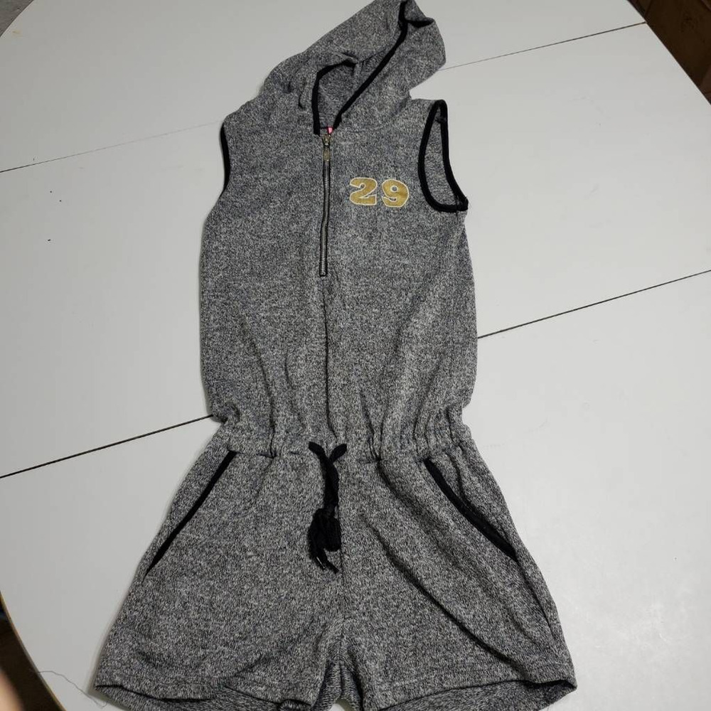 Special One By Rock 29 Womens Romper Playsuit Gray Marled Drawstring Hooded S